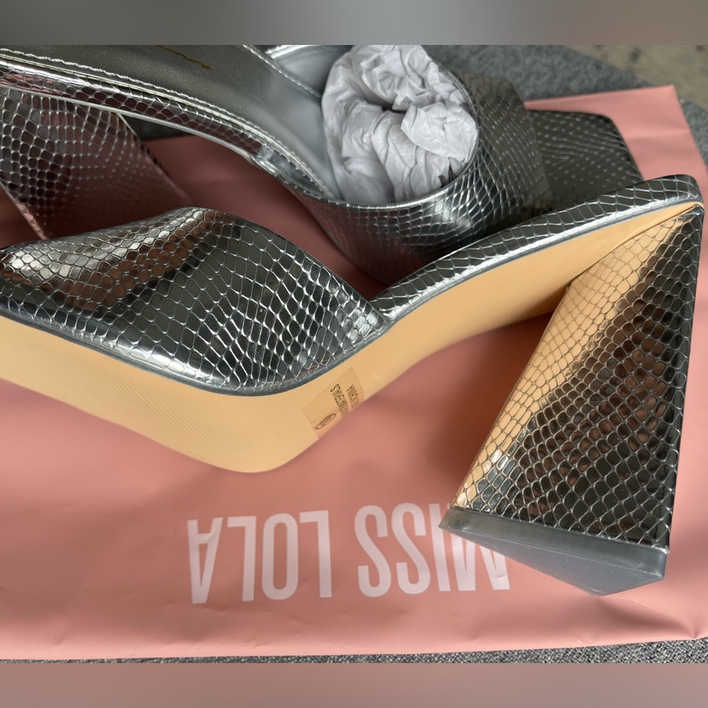 Chunky silver mule heels